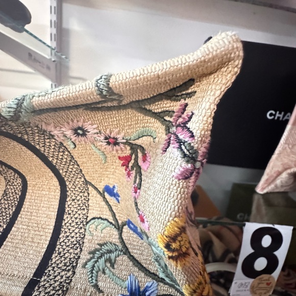 Dior Cream Floral Tote Bag with Bamboo Handle - Picture 5 of 12